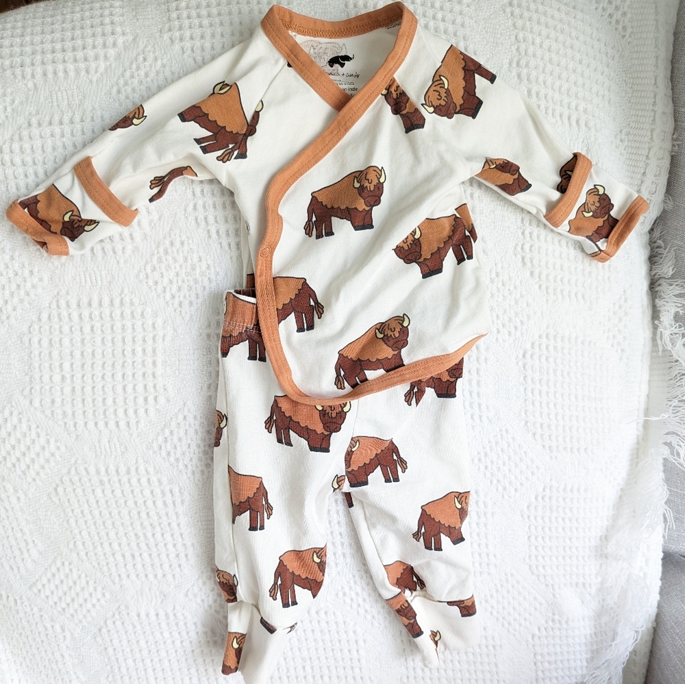 buff - Monica & Andy "Hello Baby" Kimono Long sleeve shirt and pants set NB and…